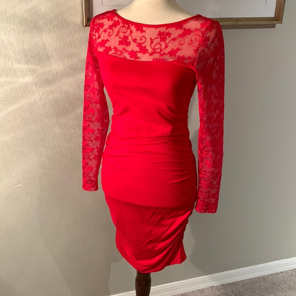 Red flower embroidered lace sleeves